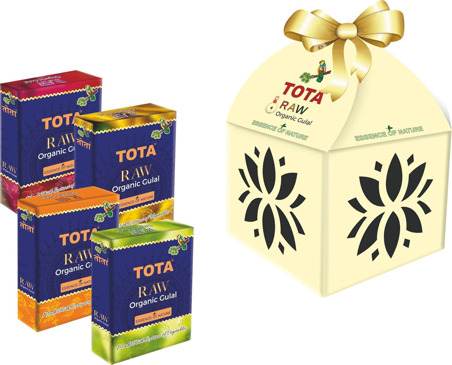 TOTA Raw Organic Baby Gender Reveal Color Powder Gift Box Pack of 4 - Green, Pink, Yellow, Orange (40gm Each)