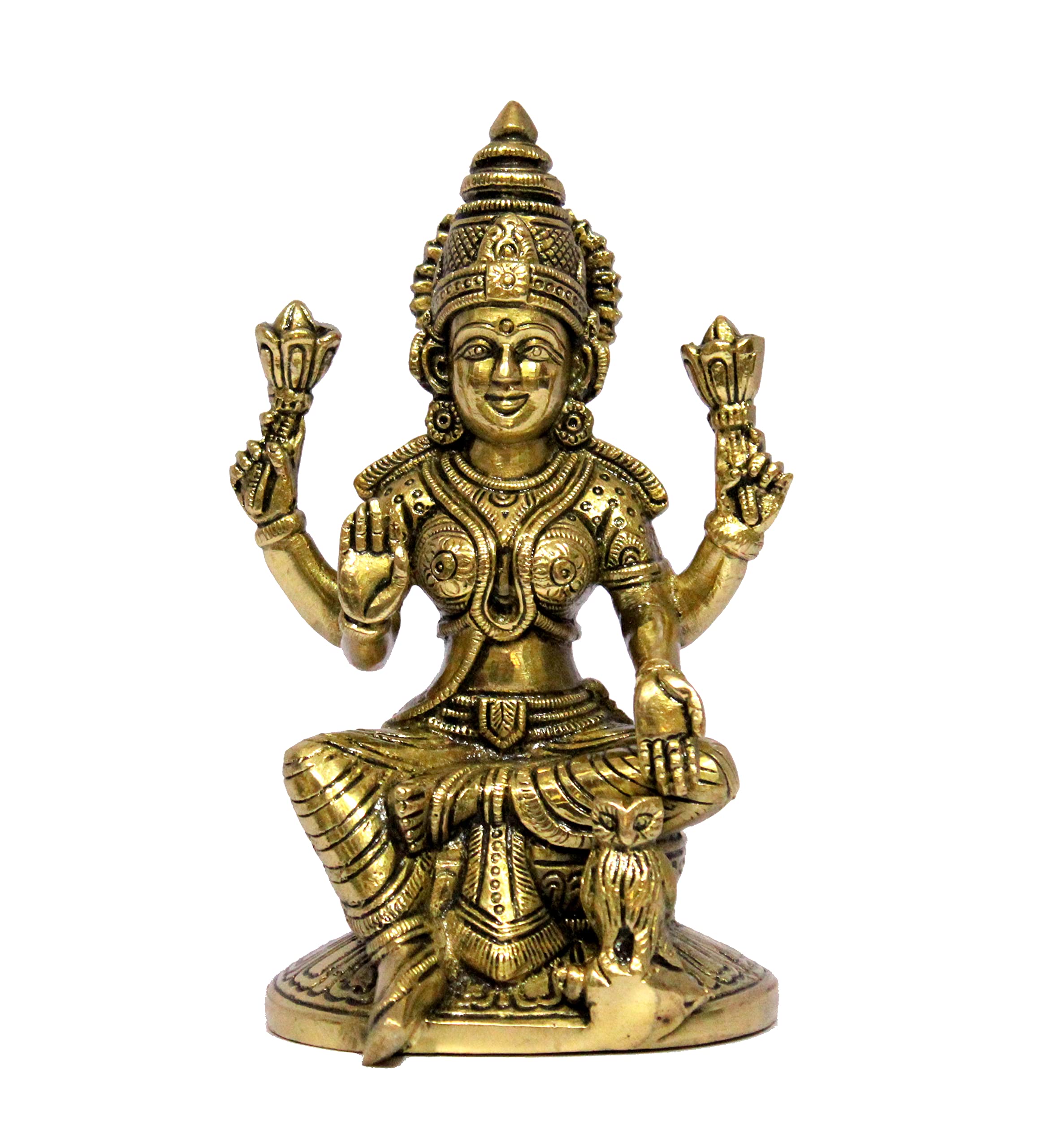 eSplanade Brass Laxmi Lakshmi Goddess Murti Idol Statue Figurine Sculpture | Pooja Idols - Home Decor | Golden - 6.75" Inches & 9.75" Inches - Multi