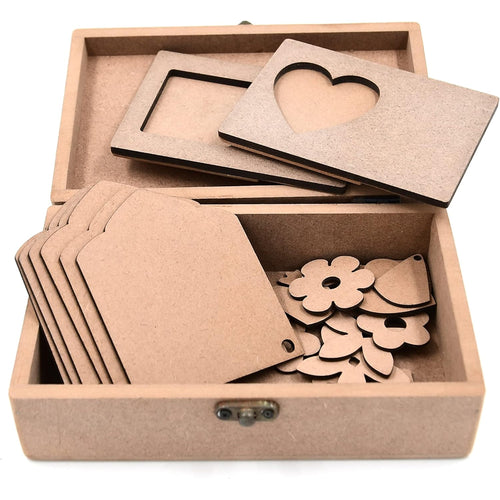 IVEI DIY MDF Box Pack with 2 Pair Earrings, Cut Outs, Toran and 2 Photo Magnet