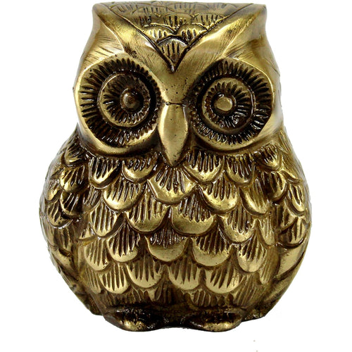 eSplanade Brass Owl Ullu Decor Showpiece - 3.75 inches | Vintage Home Decorative | Goodluck Charm | Fengshui | Vastu