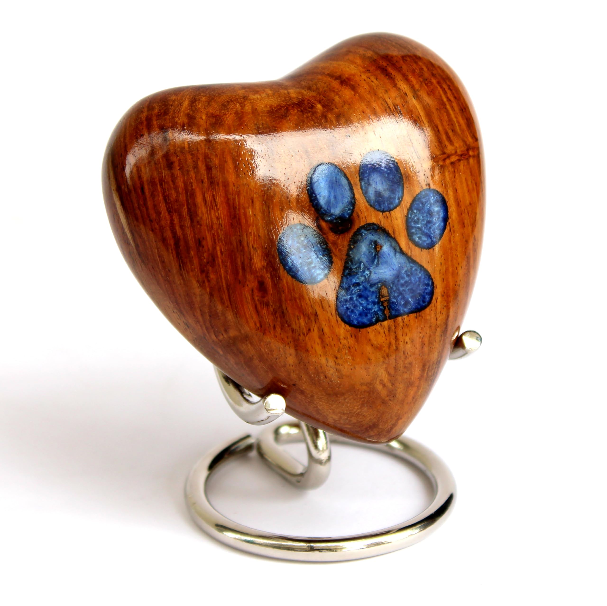 ESPLANADE Cremation Urn for Ashes for Pets, Keepsake Memorial, Handmade Beautiful Urns, Mini Heart Urn | Small urn for funeral burial container jar pot | Color: Brown, Size-3.2 Inches (Brown & Blue) - Paw & Wings