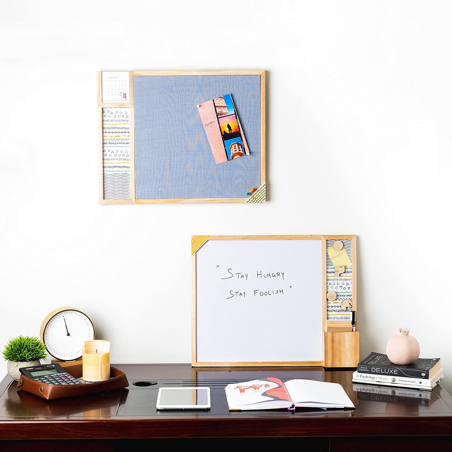 IVEI Combination Board with Magnet Board, Pin Board, Whiteboard & Calendar-Innovative Organizer for Kids and Adults with Magnets to Do Boards Gift for Home, Office, School- Set of 2 - Dark Blue, Grey