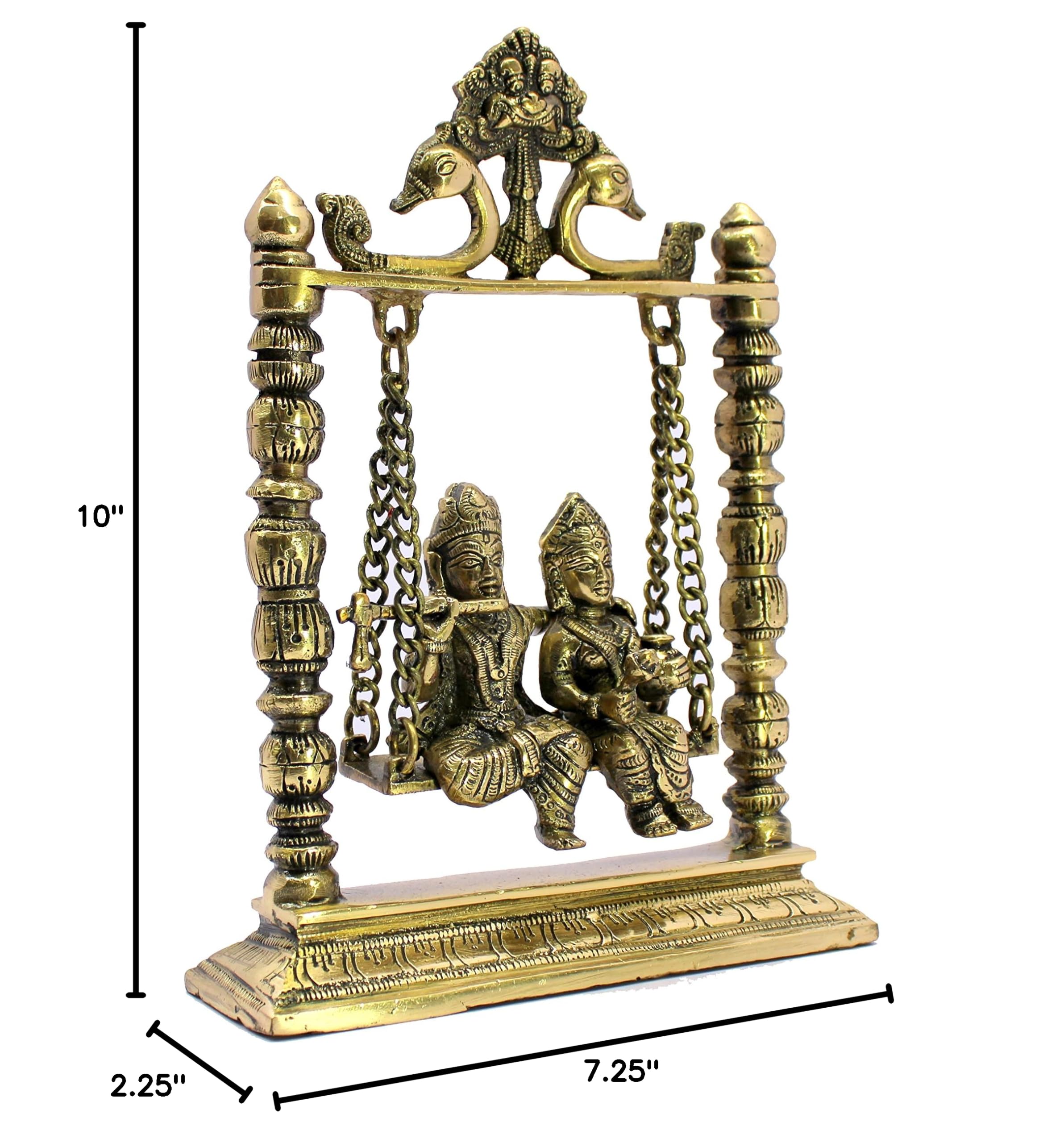 ESPLANADE Brass Radha Krishna on Jhula Swing - Home Decor Items - Golden - 10" Inches