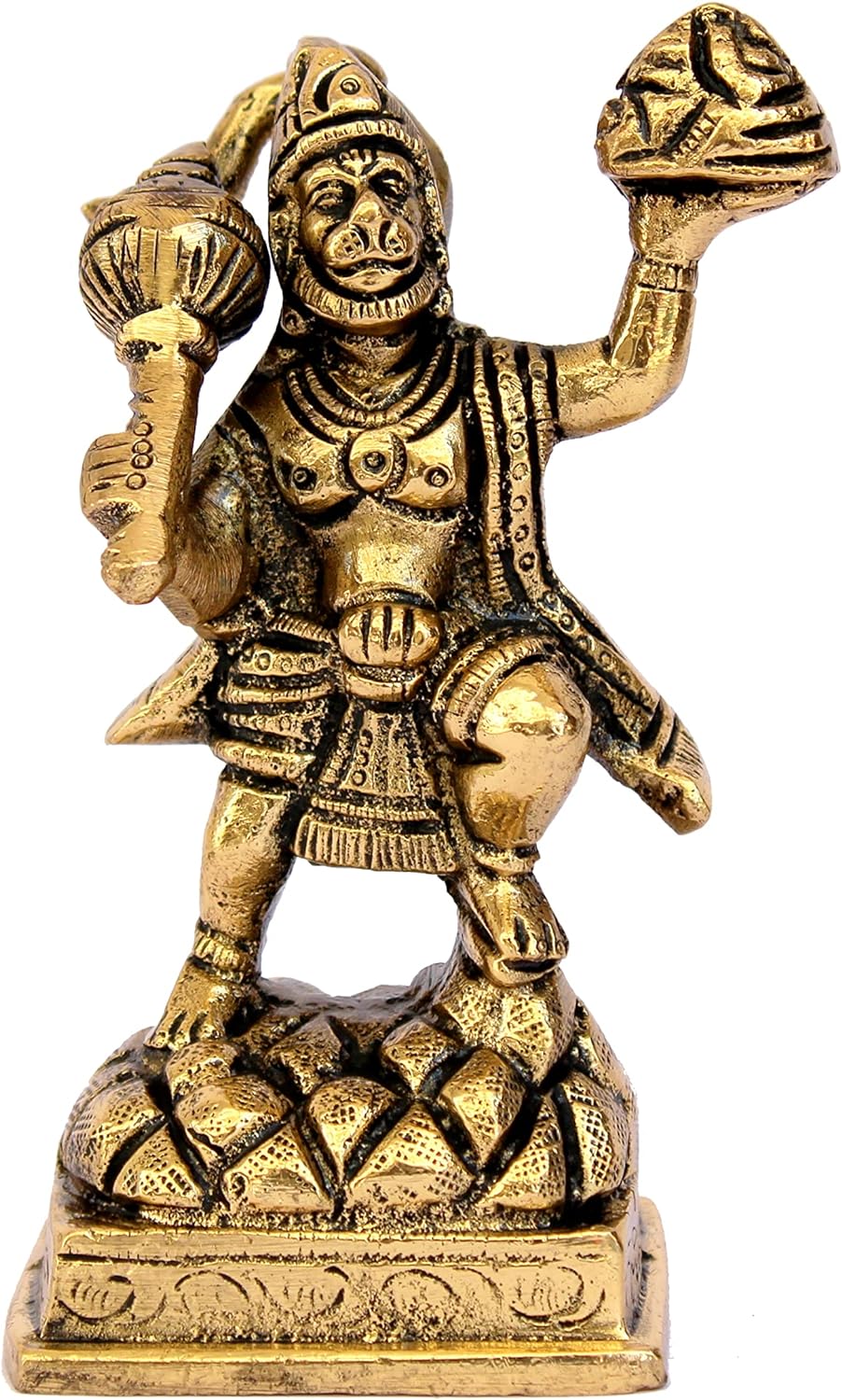 ESPLANADE Brass Hanuman Bajrangbali Anjeneya Pavan Putra Murti Idol Statue Murti Figurine - Home Decor - Golden - 4" Inches