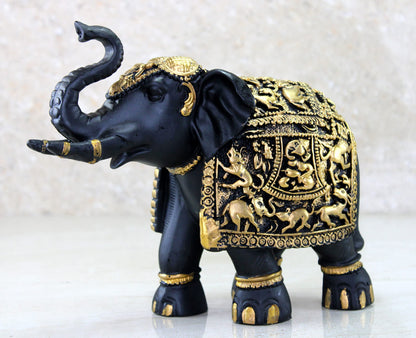 eSplanade Resin Elephant Sculpture Showpiece Figurine | Decorative Items - Home Decor | Black-Golden - 8.5" Inches (Length)