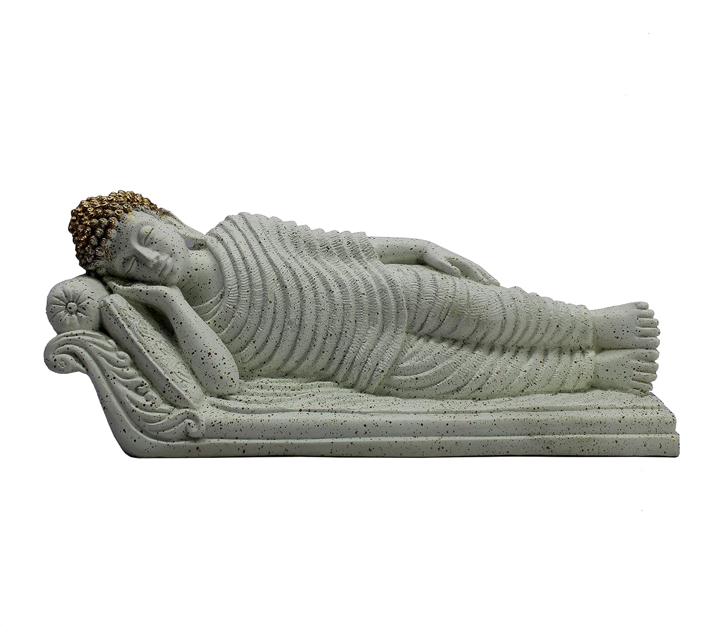 ESPLANADE Resin Sleeping Reclining Buddha Tibetan Buddhist Idol Statue Figurine - Home Decor - White - 16.5" Inches