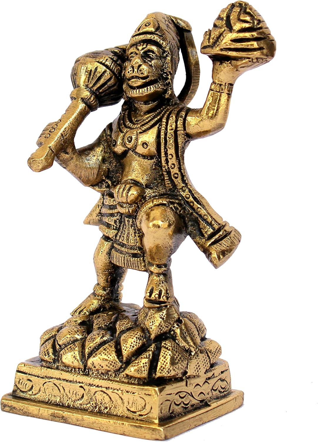 ESPLANADE Brass Hanuman Bajrangbali Anjeneya Pavan Putra Murti Idol Statue Murti Figurine - Home Decor - Golden - 4" Inches