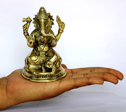 eSplanade 4.5" Ganesha Brass Showpiece | Home Decor | Ganesh Ganesha Ganpati Ganapati Murti Idol (Sitting Ganesha)