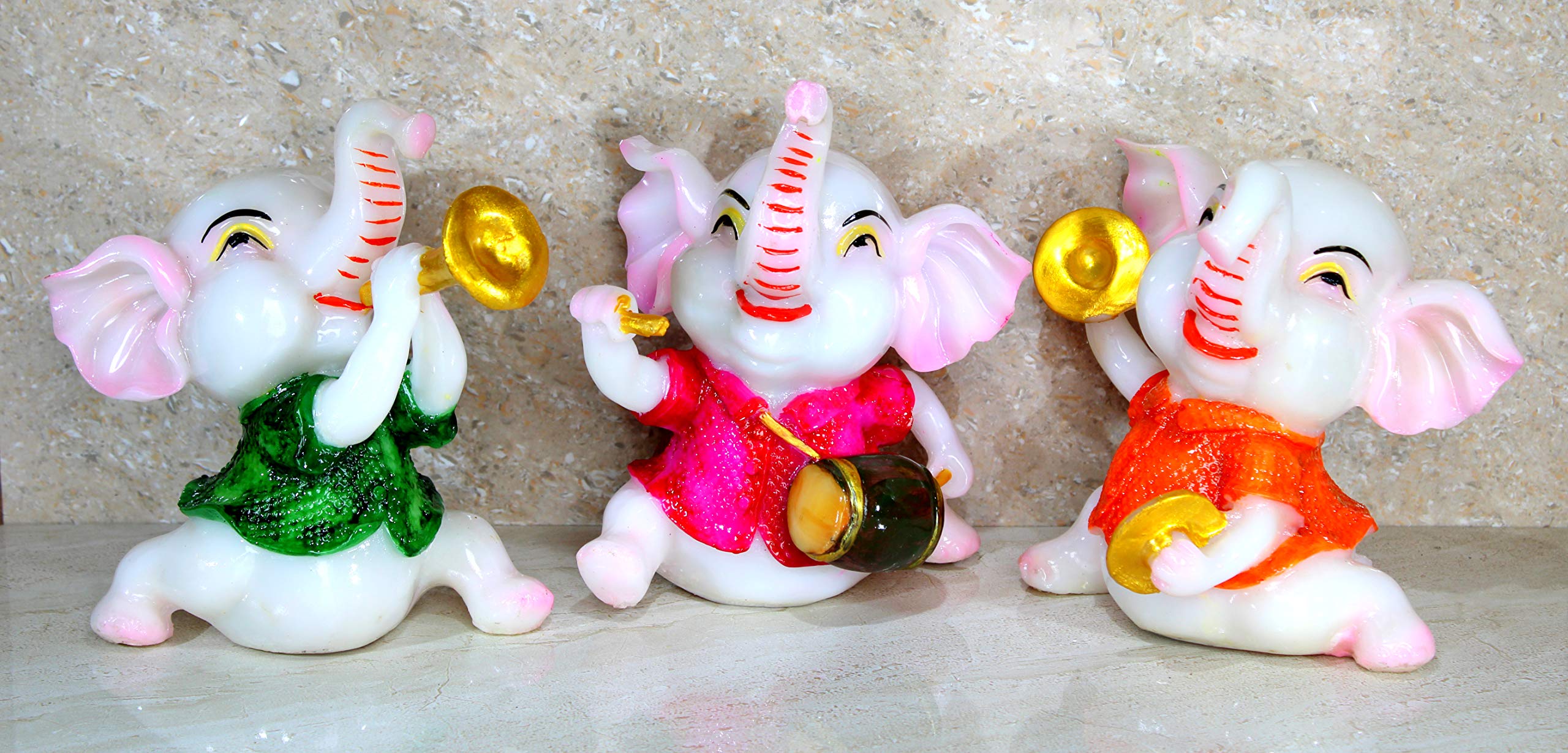 eSplanade Resin Musical Elephants - Set of 3 - Statue Sculpture Figurines for Home Decor - Multicolor - 7.5" Inches