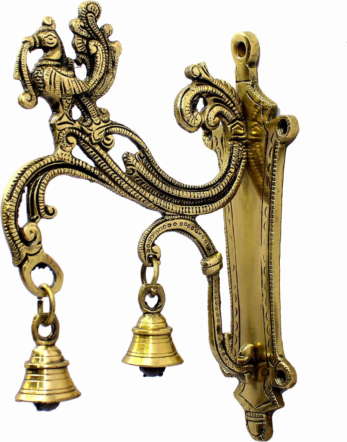 eSplanade Brass Wall Bracket Wall Hanger for Hanging Diya Lamp | Wall Decor | Peacock with Bells - 8.5" Inches