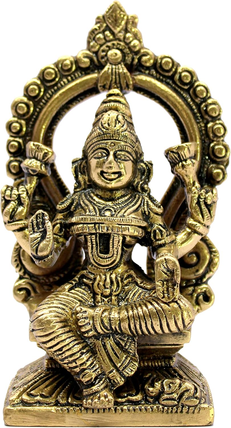 eSplanade Brass Lakshmi Laxmi Goddess Murti Idol Sculpture Statue - Pooja Idols - Home Decor - Golden - 5.9" Inches