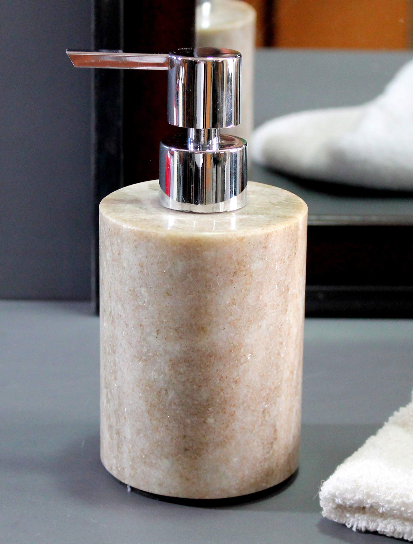 KLEO Soap/Lotion Dispenser - Made of Natural Stone - Luxury Bathroom Accessories Bath Set (Grey)