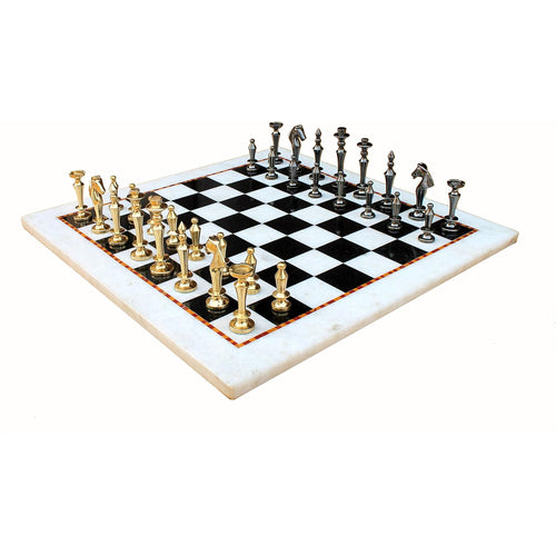 StonKraft Collectible White & Black Marble Chess Board Set + Brass Chess Pieces Pawns - Decorative Stone Chess - Home Decor - 15
