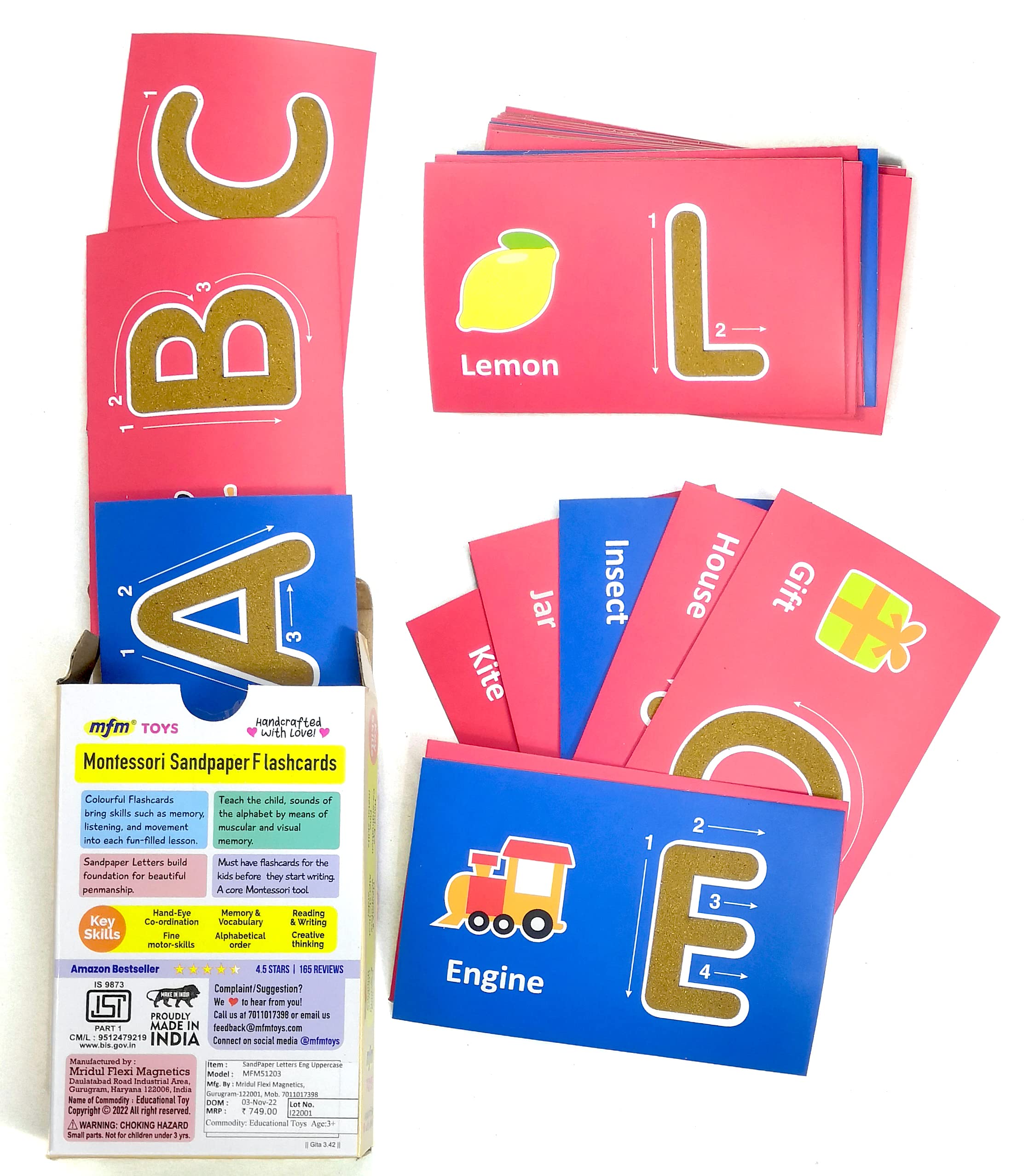 MFM TOYS Sandpaper Tactile English Uppercase/ Lowercase Letters Flashcards