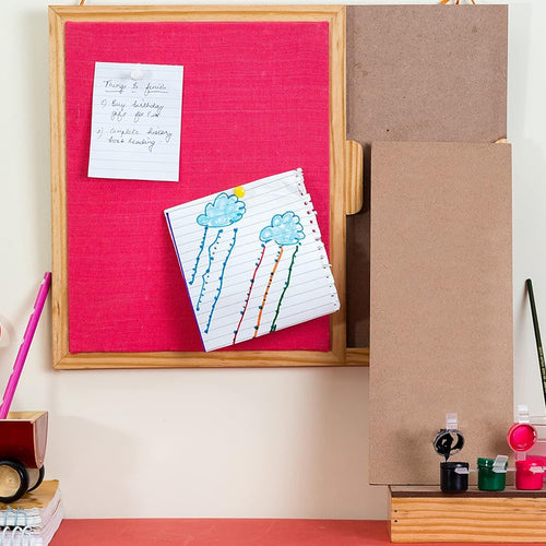 IVEI MDF Wood Rectangular Pin Board/Bulletin Board & Push Pins for Fun Learning Kids Activity, with DIY Panel, Room Decor Notice Display Board, Pink (14x11x1 in)