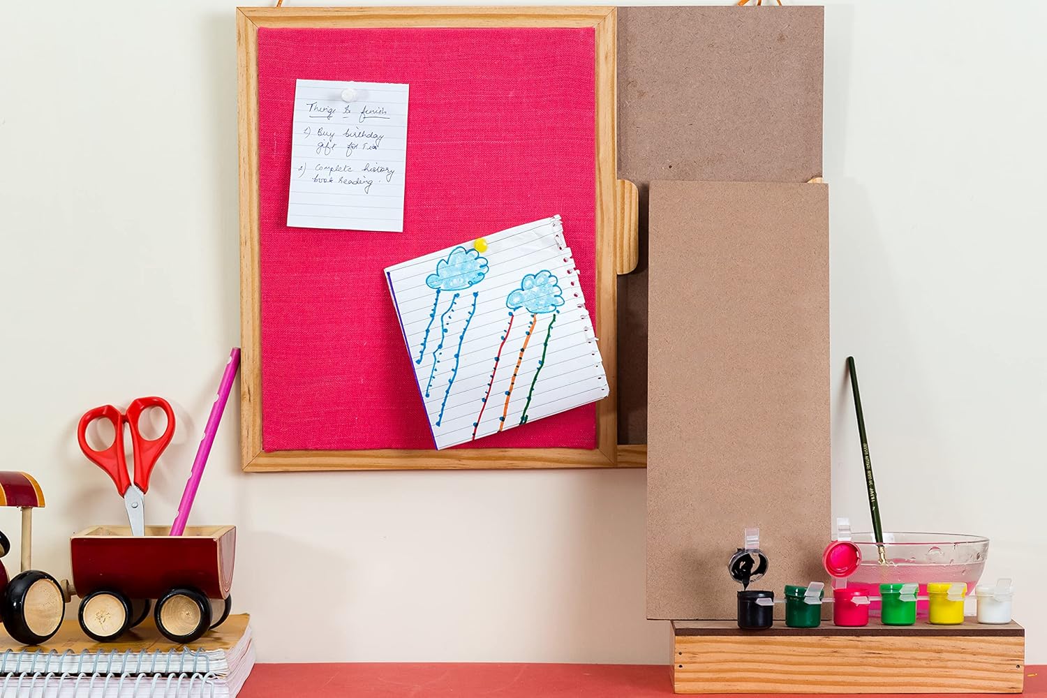 IVEI MDF Wood Rectangular Pin Board/Bulletin Board & Push Pins for Fun Learning Kids Activity, with DIY Panel, Room Decor Notice Display Board, Pink (14x11x1 in)