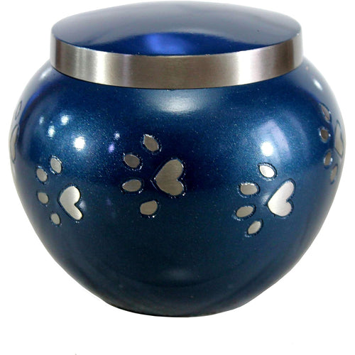 eSplanade Pet Cremation Urn Memorials Container Jar Pot | Brass Urn | Metal Urn | Burial Urn | Memorials Keepsake | Pet Dog Cat Urn (Blue)
