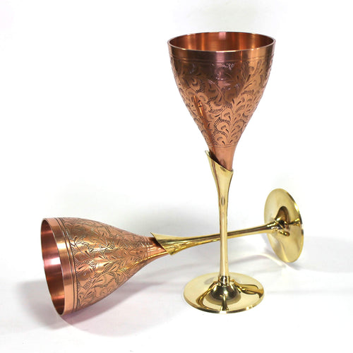 StonKraft eSplanade Engraved Brass Goblet Champagne Glasses Flutes Coupes Wine Glass Set
