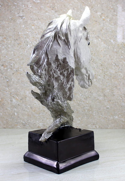 ESPLANADE Resin Horse Head Sculpture Figurine Showpiece | Decorative Items - Home Decor | Silver - 15.5" Inches Big Size
