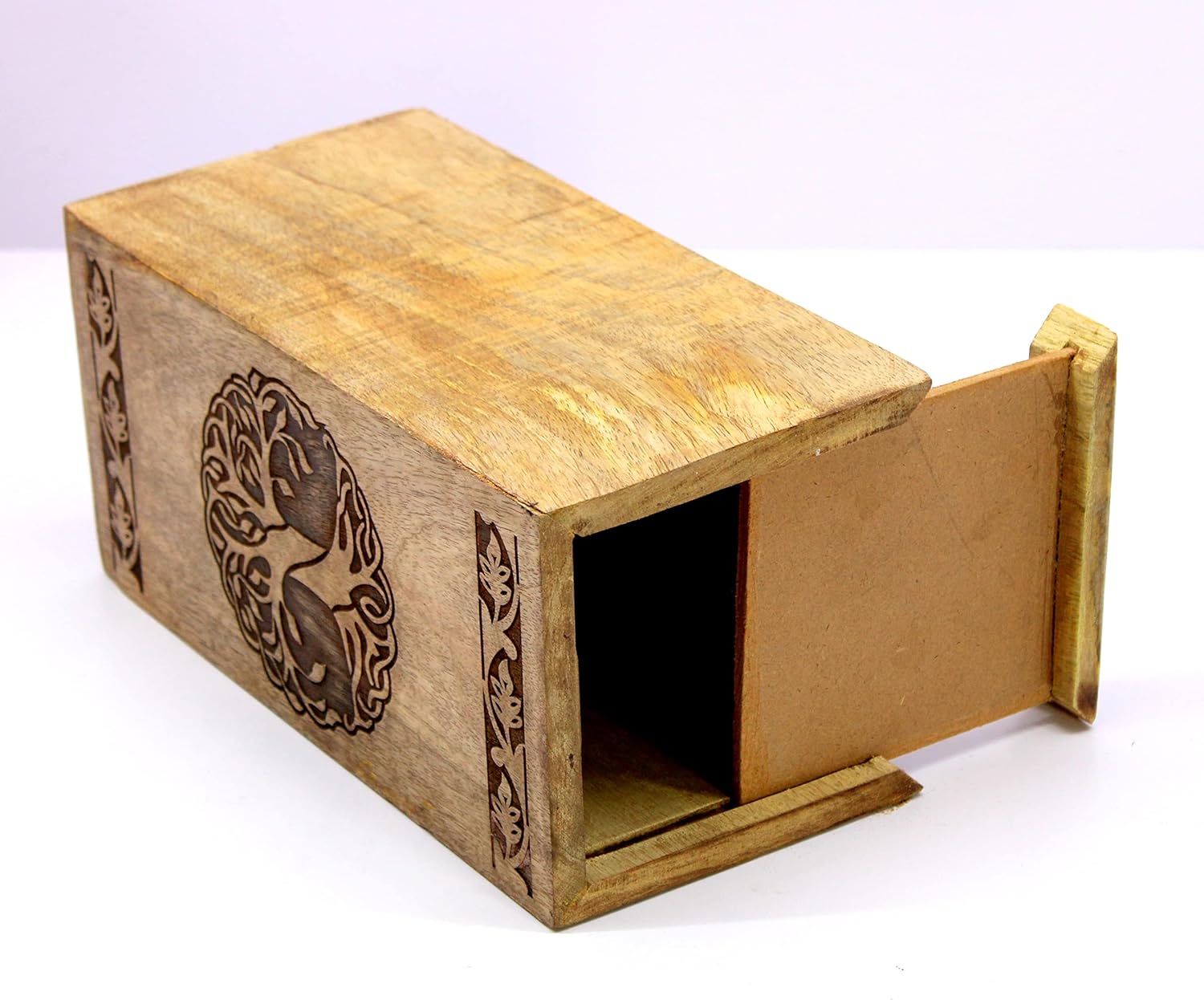 eSplanade Wooden Cremation Urn Memorial Jar Pot Container | Full Size Urn for Funeral Ashes Burial | Tree of Life Engraved Wooden Urn | Beige & Brown- 10" Inches