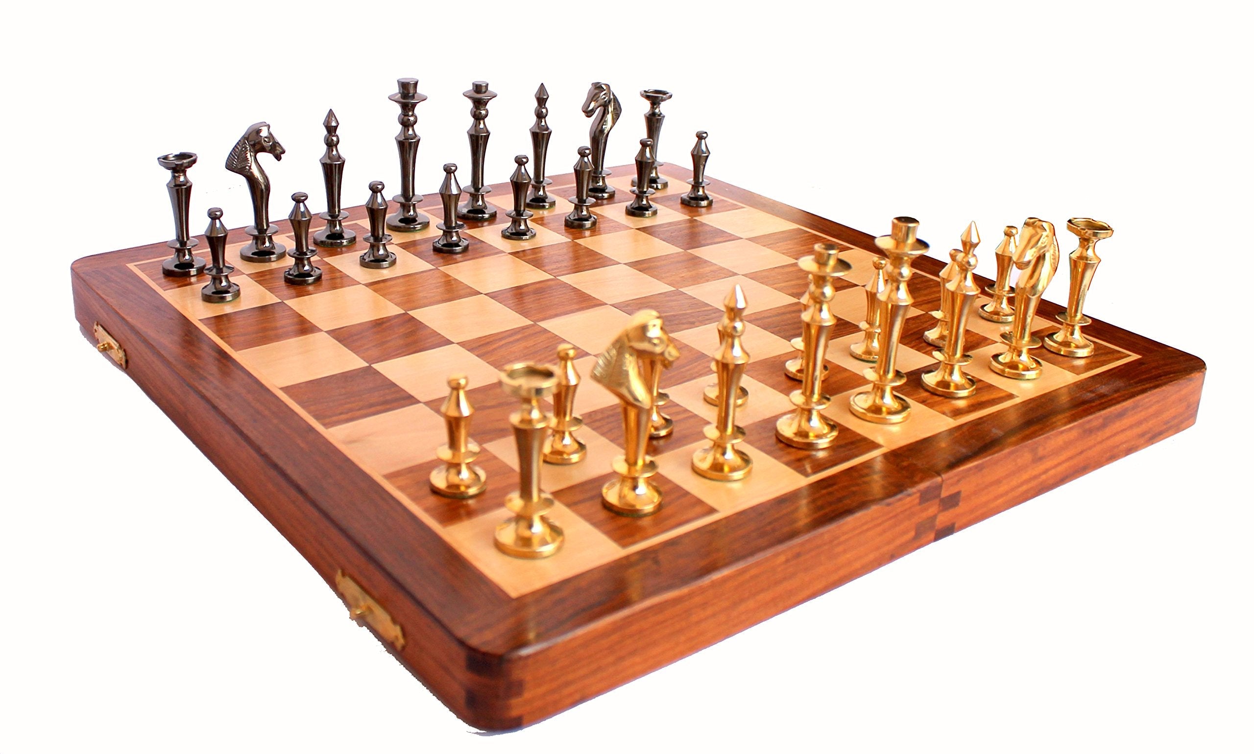 StonKraft 14" X 14 Wooden Chess Game Board Set + Brass Chess Pieces Staunton, best gift idea for birthday and Christmas