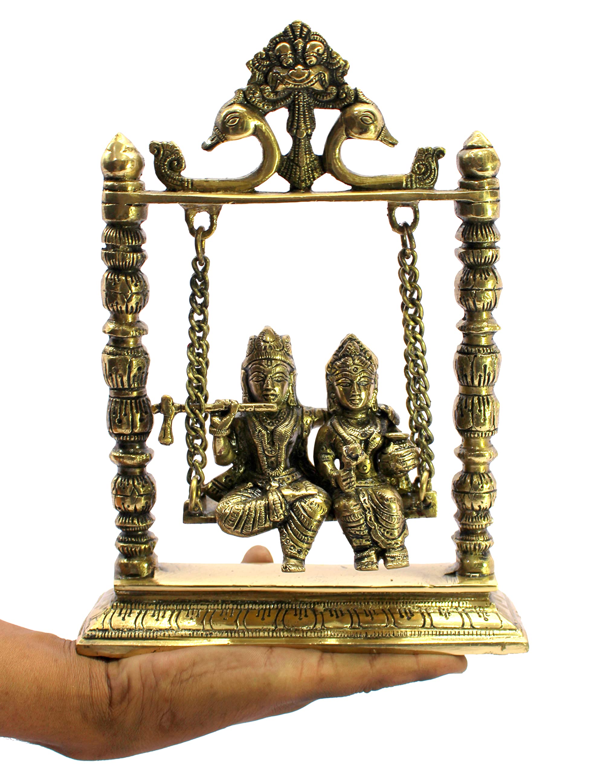 ESPLANADE Brass Radha Krishna on Jhula Swing - Home Decor Items - Golden - 10" Inches
