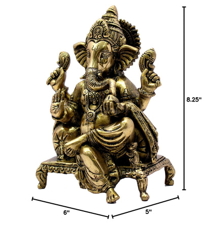 eSplanade Brass Chowki Ganesh Ganesha Ganpati Vinayak Showpiece | Murti Idol Statue Sculpture - 8.25" Inches