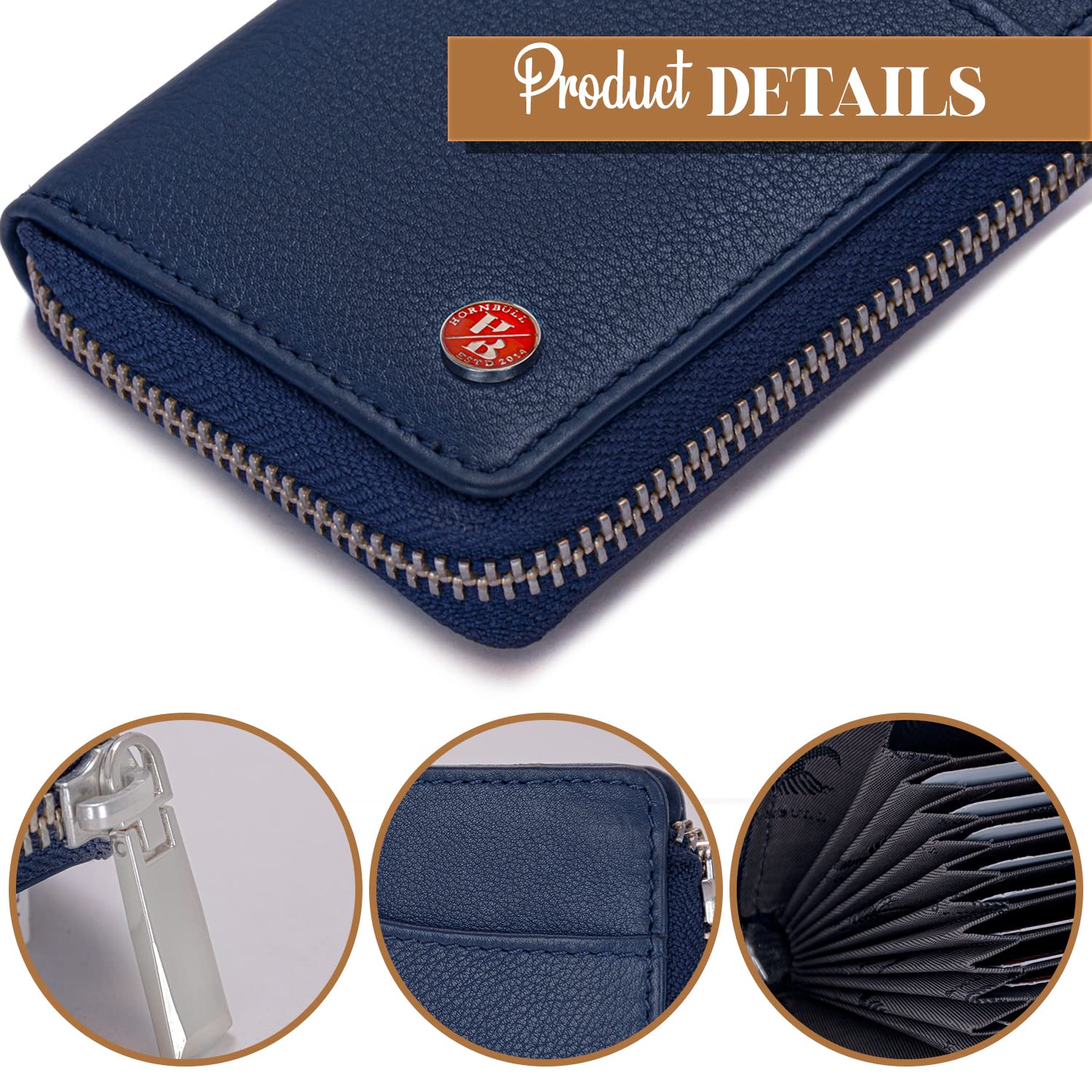 HORNBULL Steve RFID Blocking Leather Wallet for Men | Vertical Credit Debit Card Holder (Navy1)