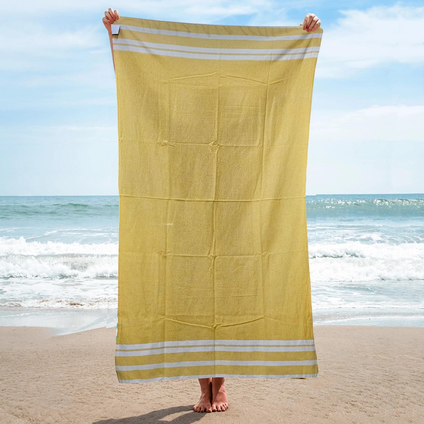 Superior Absorbent 100% Cotton Bath Towel - Ideal for Beach & Travel, Quick-Dry, Lightweight | Fast Drying | Multi-Purpose Towels | Striped (Smoke) (Sky Blue)