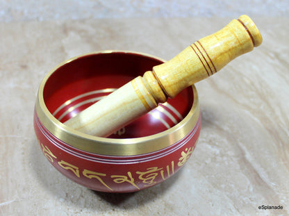 eSplanade - Tibetan Buddhist Singing Bowl Prayer Instrument with Striker Stick | OM Bell | Om Bowl | Meditation Bowl | Music Therapy (Red) 5"