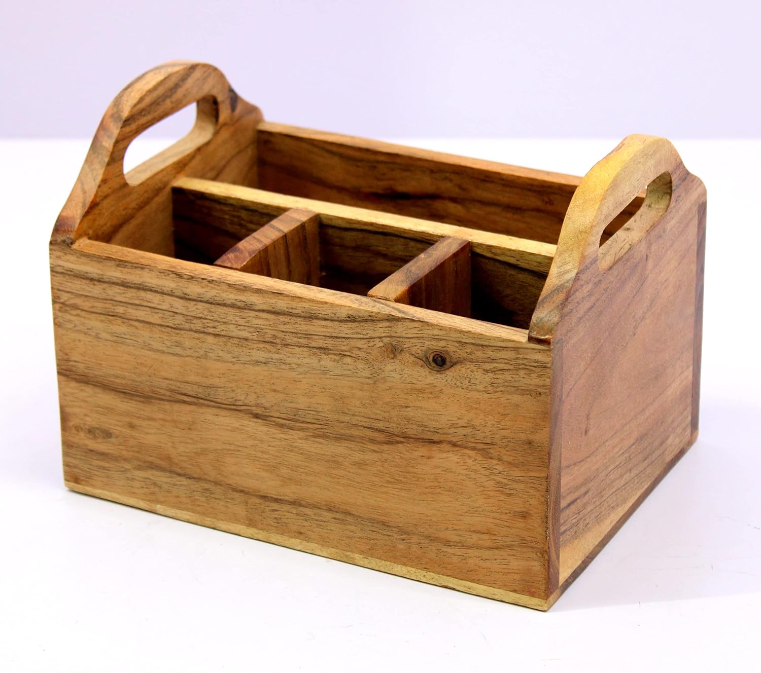 eSplanade Wooden Cutlery Spoon Stand for Dining Table Chammach Stand | Multipurpose Cutlery Holder for Kitchen Rack - Wood - L-8" Inches - Brown