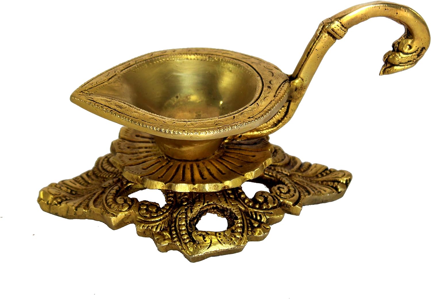Brass Oil Lamps | Shankh Chakra Narayan Oil Lamp Diya Deepam Kuthu Vilakku -3.5 & 4" Inches