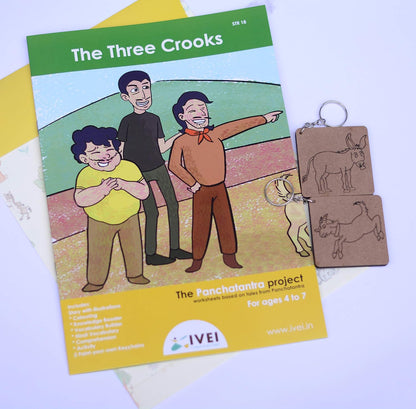 IVEI Panchatantra Workbook & DIY Keychains - The Three Crooks Learning Activity for Kids Ages 4-7