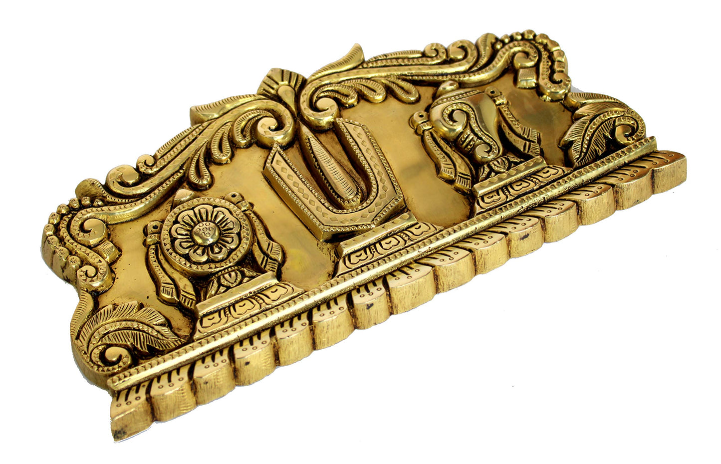 eSplanade Brass Shankh Chakra Namah Showpiece | Shankha Chakra Tilak | Shankha Gada Padma | Padmanabha Swami | Vishnu | Home Decor (8 Inches)