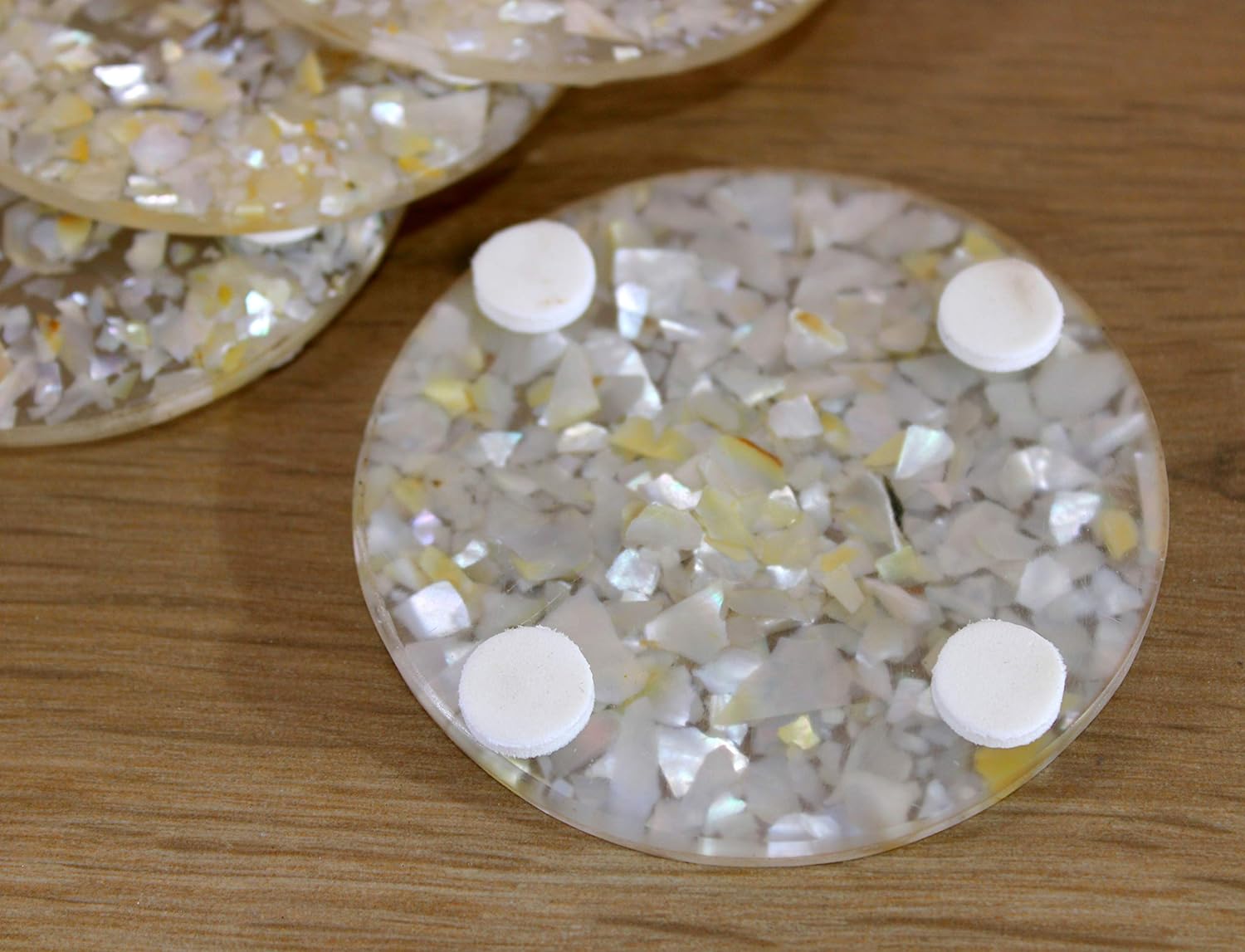 KLEO Mother of Pearl Coaster Set - Table Coaster set (Set of 4) | Coasters Bar Beer Coffee Tea Coasters