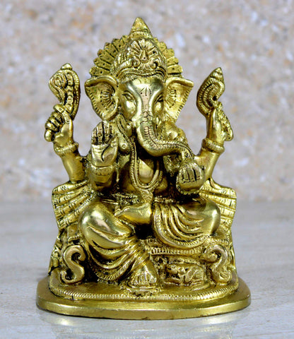 eSplanade 5" Ganesha Brass Showpiece | Home Decor | Ganesh Ganesha Ganpati Ganapati Murti Idol (Sitting Ganesha)