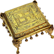 eSplanade Decorative Brass Mandir Chowki with Elephant Pillars & Ghungroo | Pooja God Stool (9" x 9" Inches)
