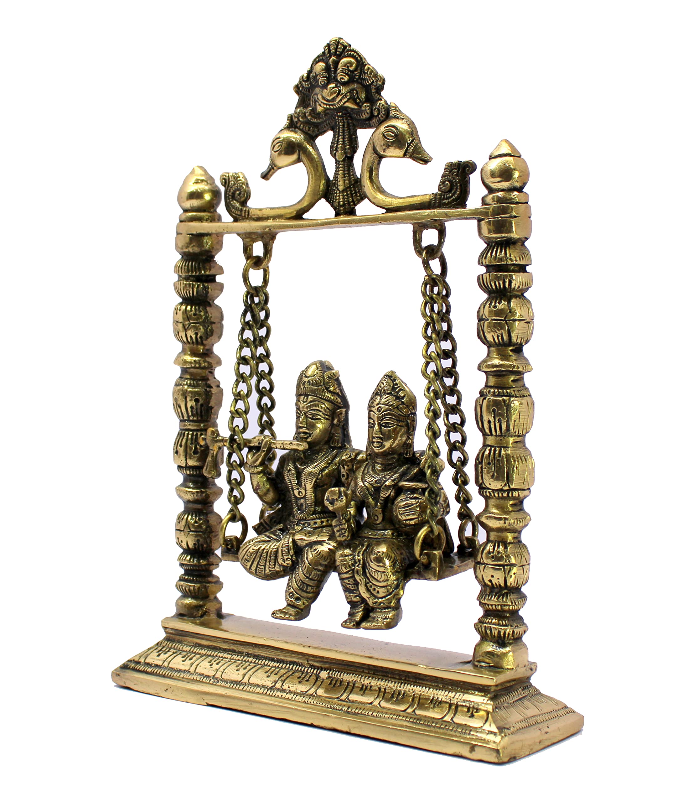 ESPLANADE Brass Radha Krishna on Jhula Swing - Home Decor Items - Golden - 10" Inches