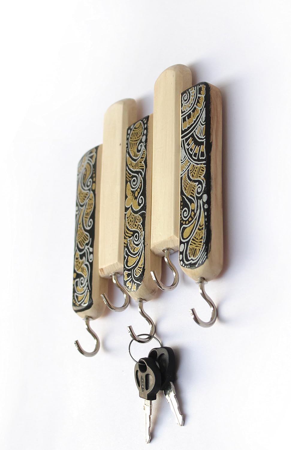 IVEI Wooden Keyholder with hooks for wall Hand Painted- Mehendi Art Hook - Handicrafts of India
