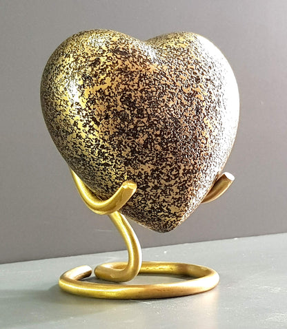 eSplanade Metal Mini Cremation Urn Heart-shaped Keepsake Memorial Jar Pot Container | Small Urn for Funeral Ashes Burial | Wave Textured Metal Keepsake with Stand | Multicolor - 2.75" Inches