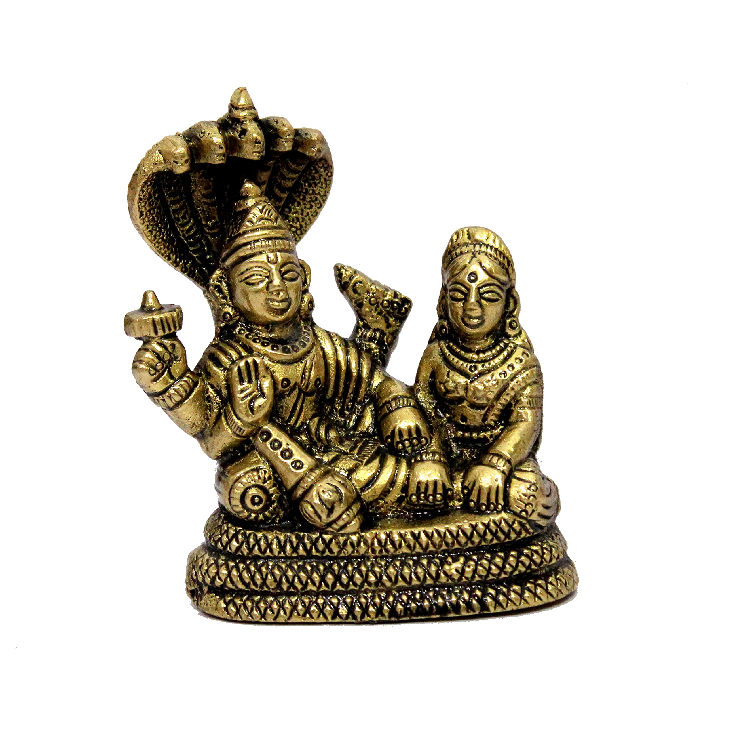 ESPLANADE Brass Vishnu Laxmi in Ksheer Sagar - Lakshmi Narayan - Murti Idol Statue Sculpture - Golden - 3.1" Inches