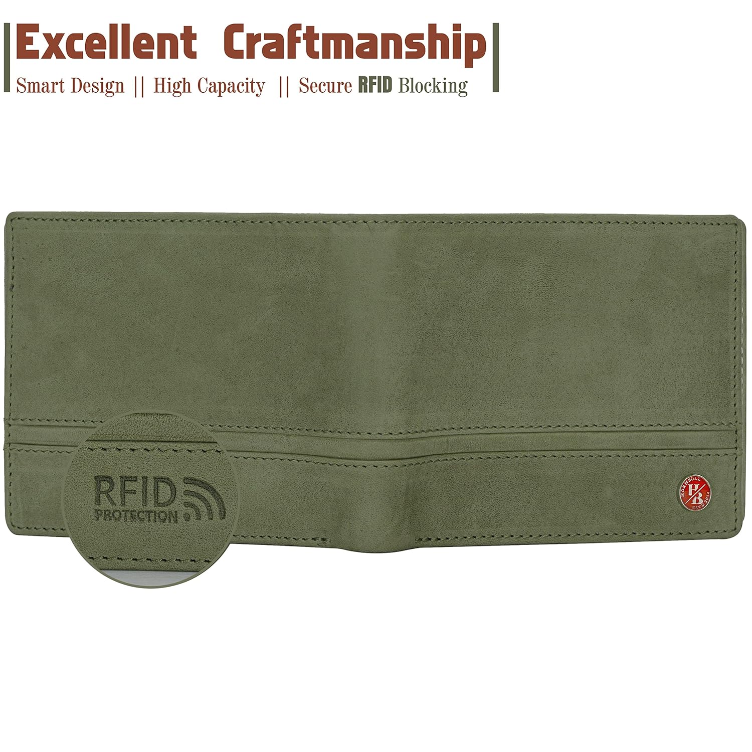 HORNBULL Denial Olive Green Genuine Leather Wallet for Men | Leather Mens Wallet with RFID Blocking | Valentine's Day Gift Wallet for Men