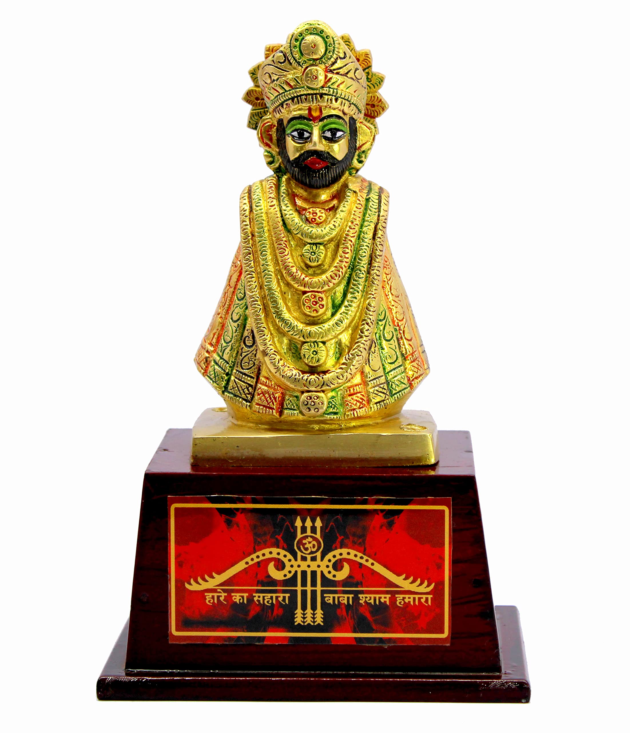 ESPLANADE Brass Khatu Shyam Ji Statue | Khatu Shyam Baba Idol for Home Temple | Pooja Idols Home Decor | Golden Multicolor - 9" Inches