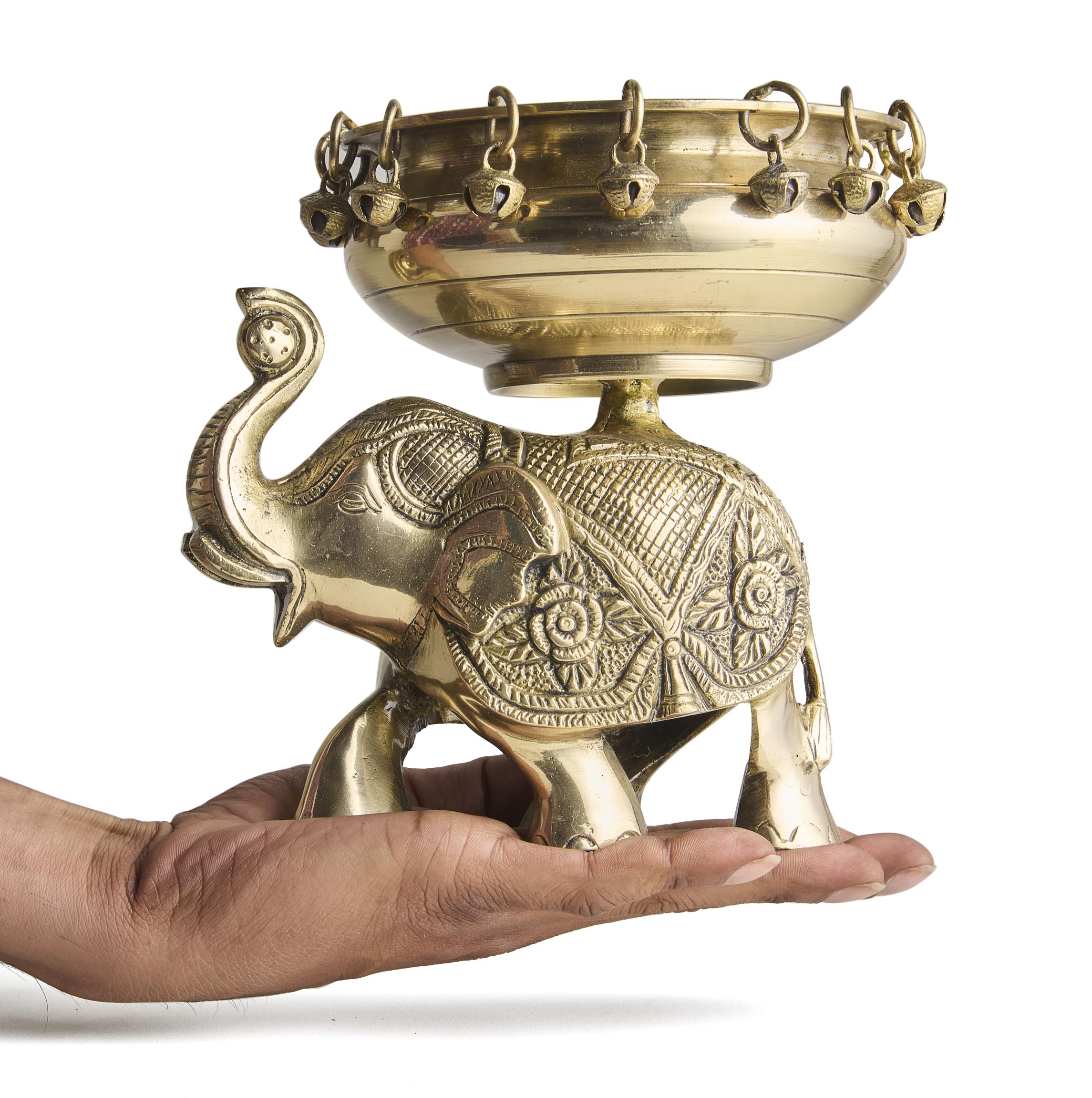 ESPLANADE Brass Elephant Urli Bowl – Traditional Home Décor Showpiece for Floating Flowers, Candle Lamps, Temple Room & Diwali Festive Decoration – Ethnic Elephant Sculpture Bowl