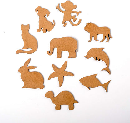 IVEI DIY MDF Animal Magnets - Set of 10-Shaped MDF Fridge Magnet Blanks Cutouts - for Painting Wooden Sheet Craft, Decoupage, Resin Art Work & Decoration