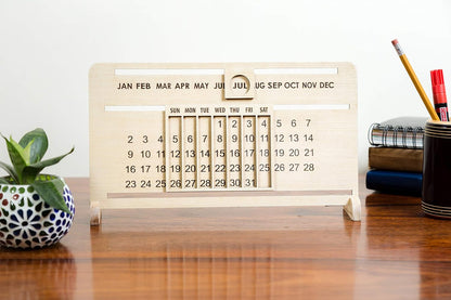 IVEI Wooden Sliding Perpetual Calendar- Table Top Calendar Set - Desktop Calendar- Lifetime Calendar- Wooden Calendar for Desk Decor, Study Room - Sliding Endless Calendar for Office, School, Home