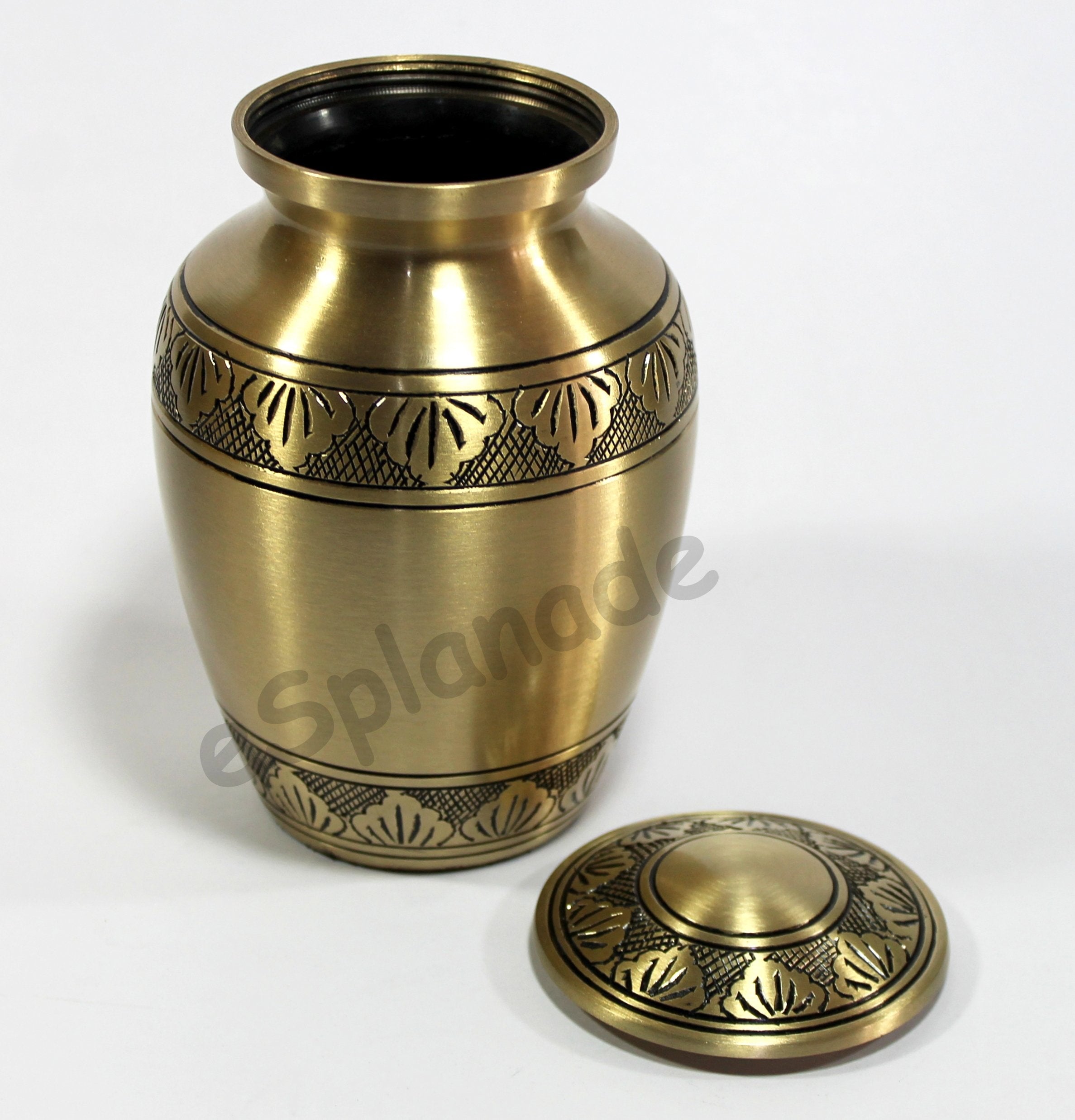 eSplanade Brass Cremation Urn Memorial Jar Pot Container | Medium Size Urn for Funeral Ashes Burial | Engraved Metal Urn | Multicolor- 6" Inches