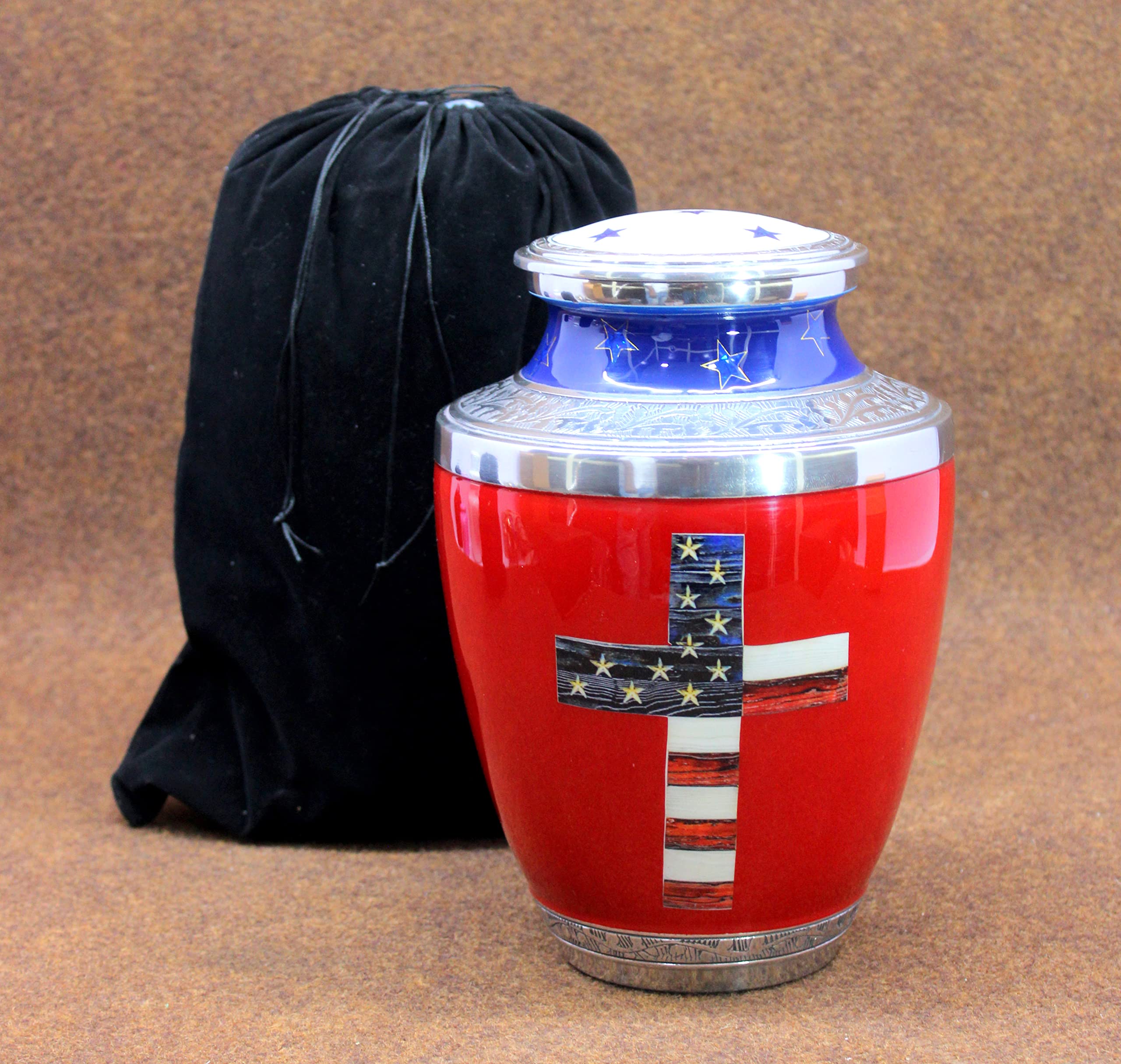 eSplanade Brass Cremation Urn Memorial Jar Pot Container | Full Size Urn for Funeral Ashes Burial | Holy Cross Printed Urn | Black - 10" Inches