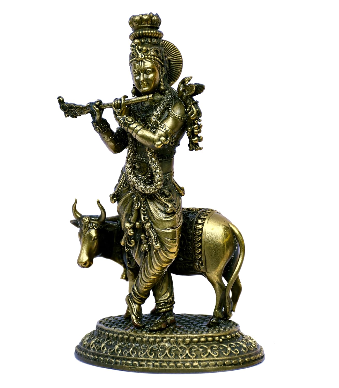 ESPLANADE Brass Krishna Statue, Krishan with Cow Murti, Kishan Krishna Idol Small, Hindu God Idols for Pooja Room, Mandir Decoration, Home Decoration Items for Living Room, Golden