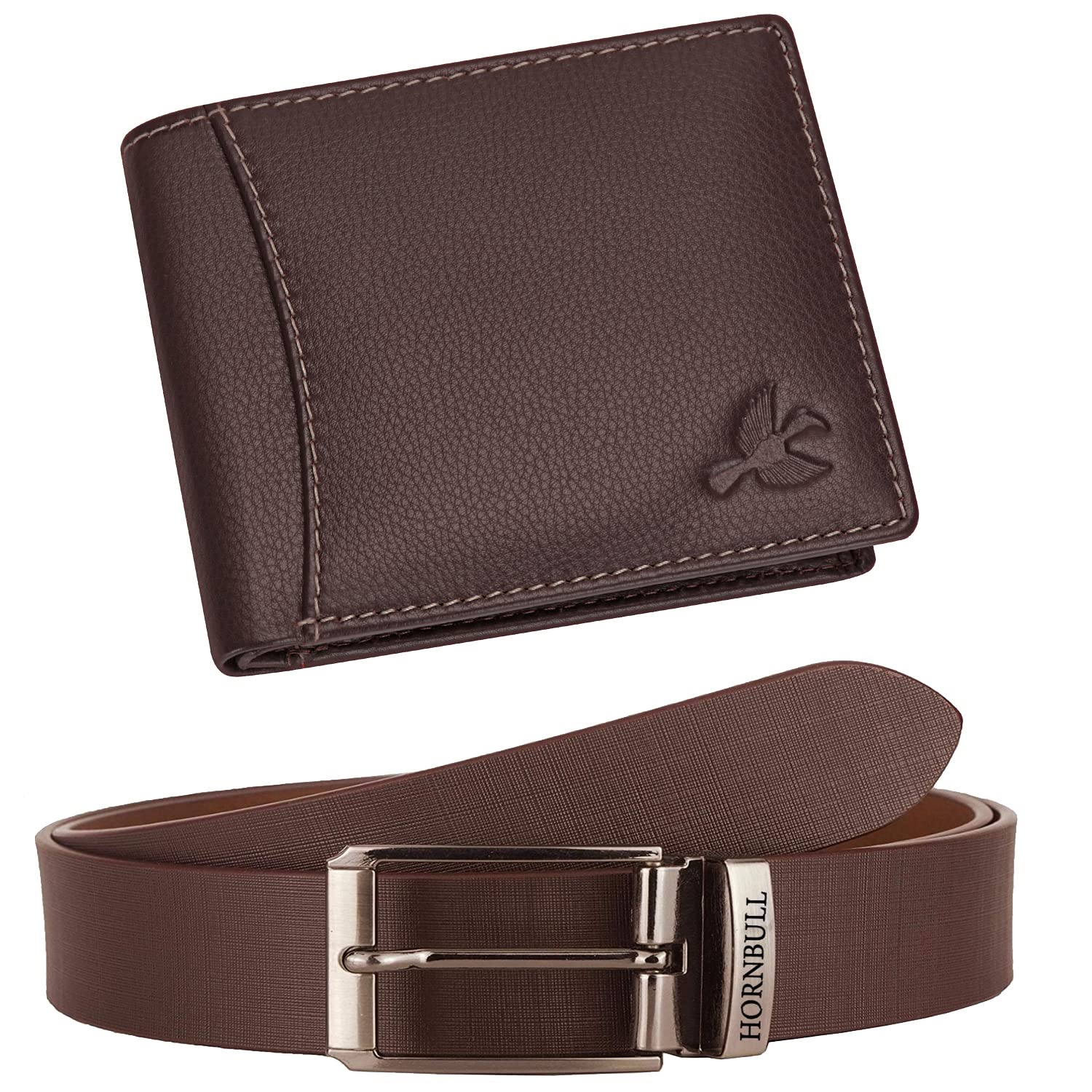 HORNBULL Mens Gift Combo Brown Wallet and Brown Belt | RFID Wallet for Men | Genuine Leather Men's Combo BW3095